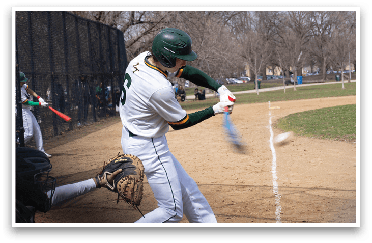 A baseball player is swinging a bat at a ball. AI generated content