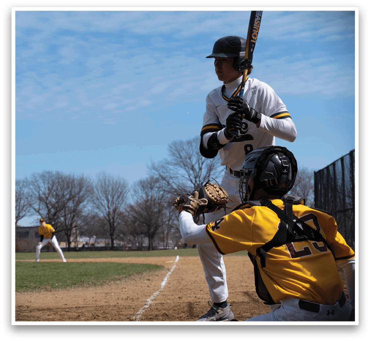 A baseball player is holding a bat, preparing to swing. AI generated content
