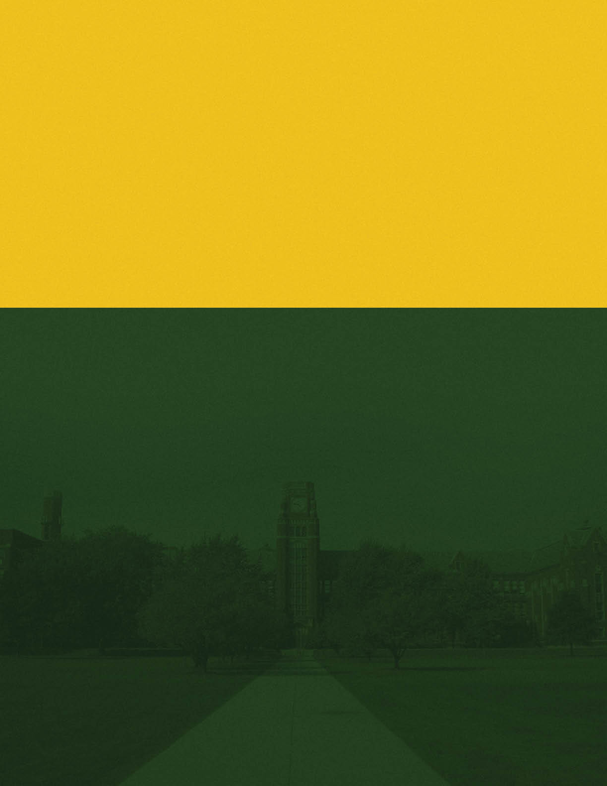 A green and yellow striped building with a clock tower in the background. AI generated content