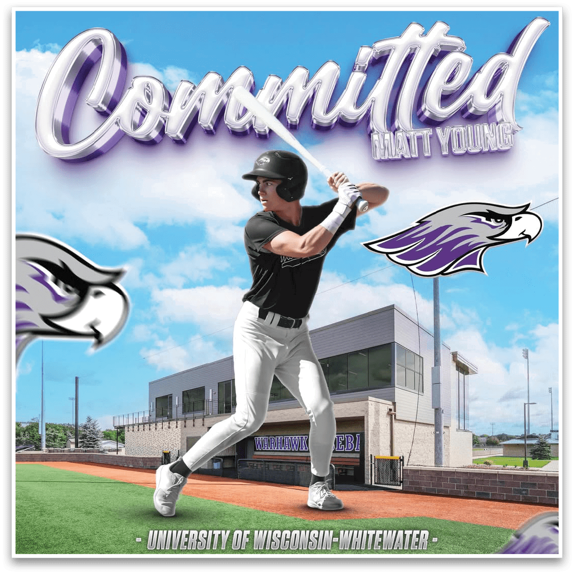 A baseball player in a black shirt and white pants is swinging a bat. AI generated content