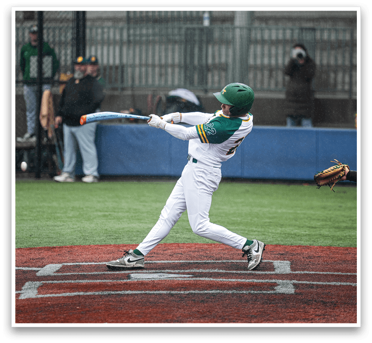 A baseball player is swinging a bat at a ball. AI generated content