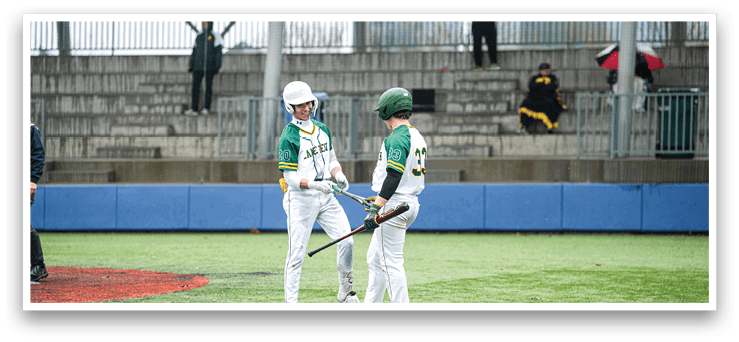 Two baseball players are standing on the field, talking to each other. AI generated content