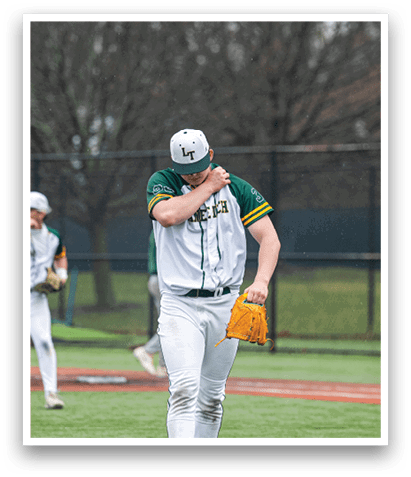 Two baseball players on a field, one of them is holding a mitt. AI generated content