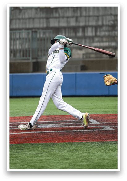 A baseball player is swinging a bat at a ball during a game. AI generated content