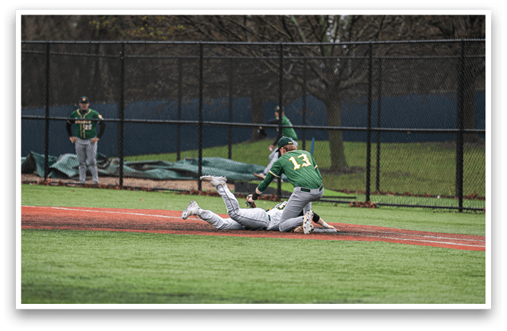 A baseball player slides into home plate during a game. AI generated content