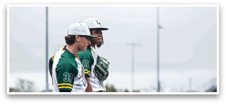 Two baseball players are standing on the field, one wearing a white uniform and the other wearing a green and white uniform. They are both holding baseball gloves, ready for the game. AI generated content