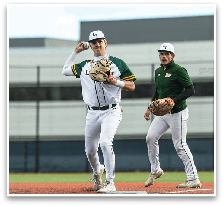 Two baseball players on a field, one holding a mitt and the other holding a bat. AI generated content