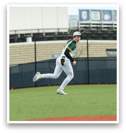 A baseball player is running on the field, wearing a white uniform and a green hat. AI generated content