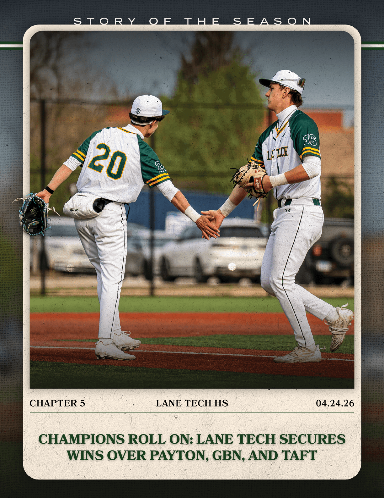 Two baseball players shake hands on the field. AI generated content