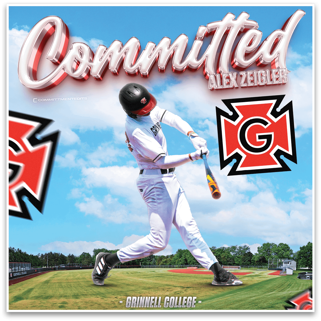 A baseball player in a white uniform is swinging a bat. AI generated content