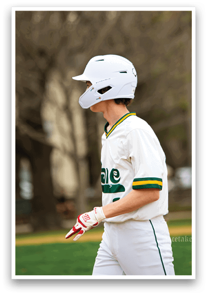 A baseball player wearing a helmet and holding a bat. AI generated content