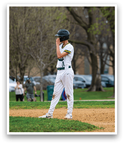 A baseball player wearing a number 8 jersey stands on the field. AI generated content