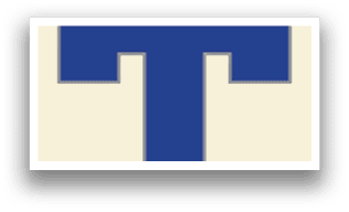 A blue and white T is displayed on a white background. AI generated content