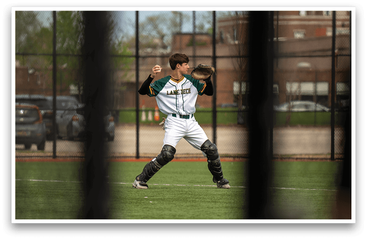 A baseball player in a green and white uniform is standing on the field, ready to catch a ball. AI generated content