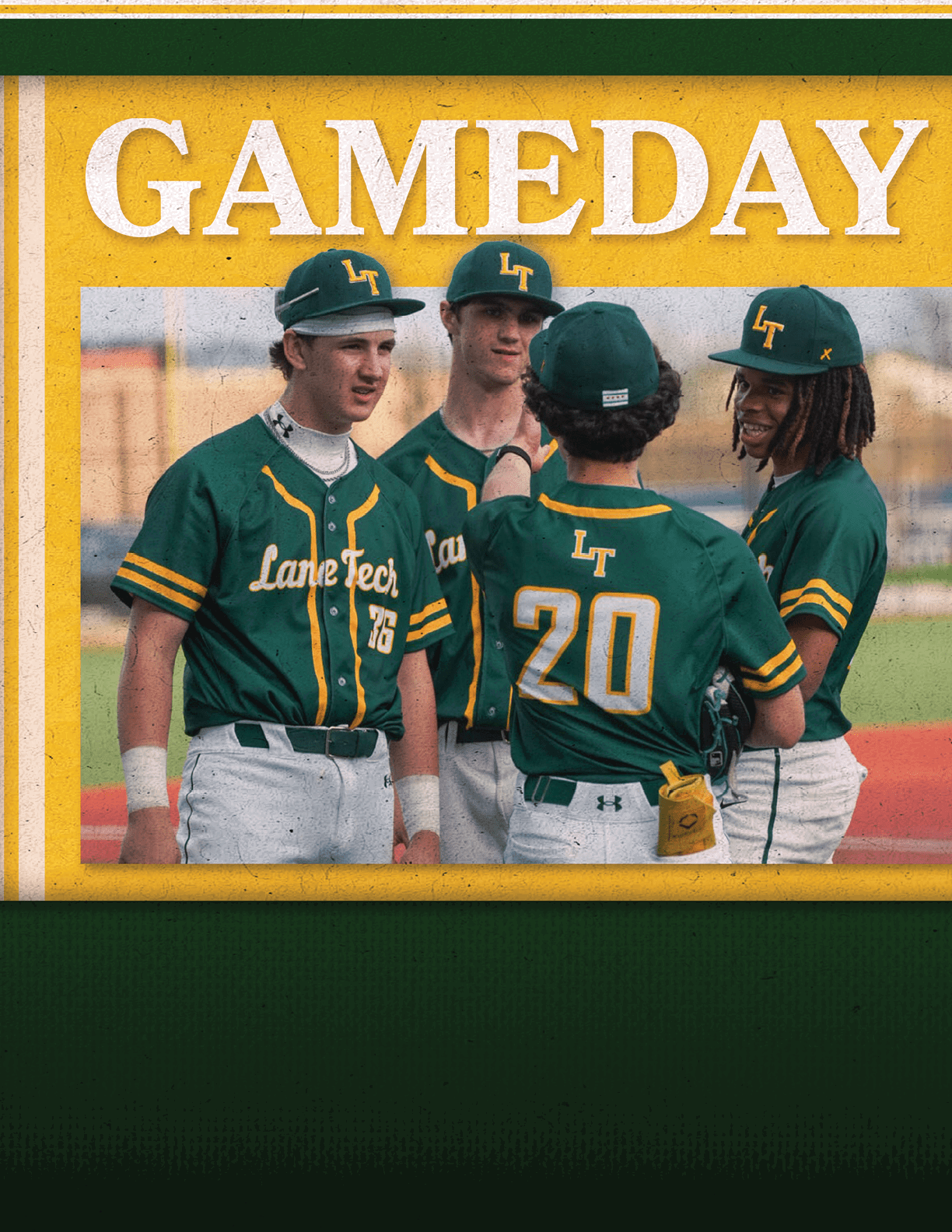 A group of young men wearing green and yellow jerseys. Description generated by AI