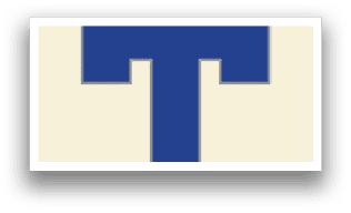 A blue and white T on a white background. Description generated by AI