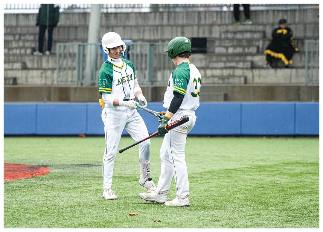 Two baseball players on the field. Description generated by AI