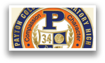 A gold and orange logo for Patterson College Preparatory High School. Description generated by AI
