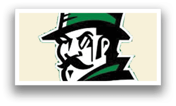 A green and white hat with a man's face on it. Description generated by AI
