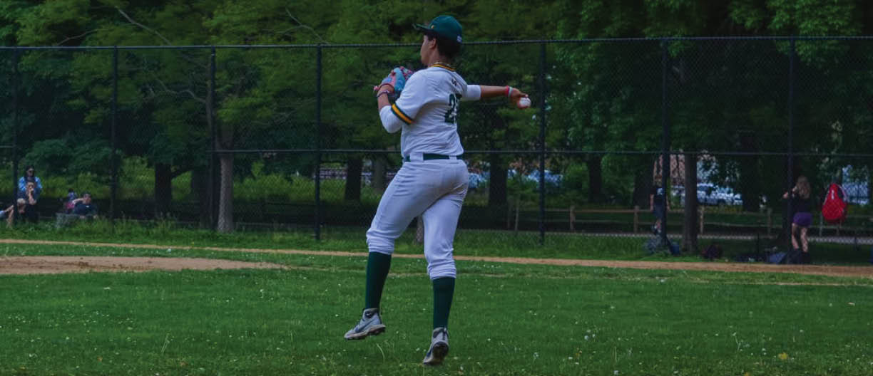 A baseball player is jumping in the air to catch a ball. Description generated by AI
