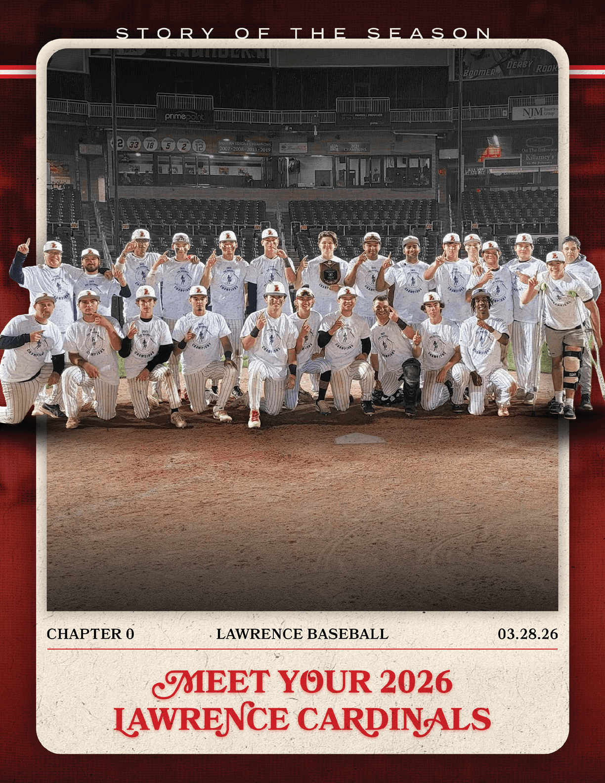 A baseball team poses for a photo on the field. AI generated content