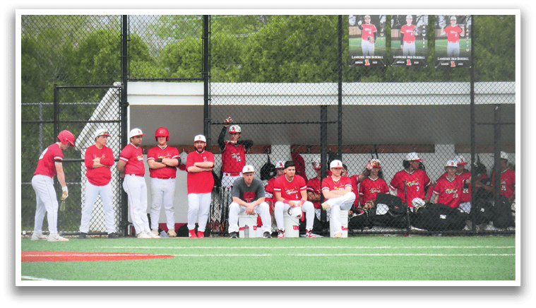 Baseball players sitting on bench on field. AI generated content
