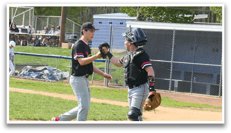 Two baseball players shake hands on the field. AI generated content
