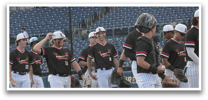 Baseball players walking on a field, some wearing helmets and carrying baseball gloves. AI generated content