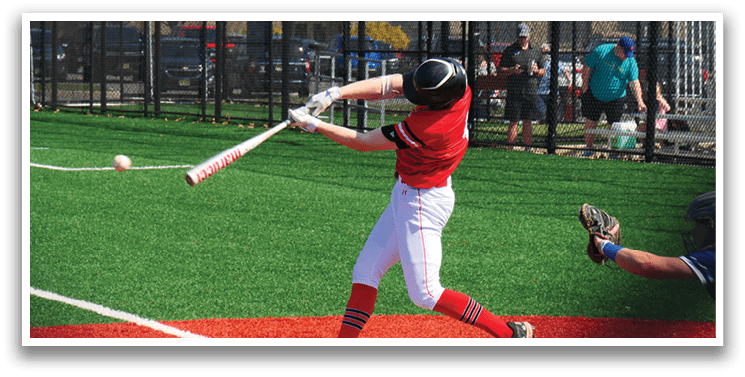 A baseball player in a red shirt and white pants is swinging a bat at a ball. AI generated content