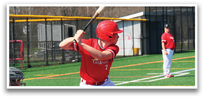 A baseball player in a red shirt and helmet is swinging a bat at a ball. AI generated content
