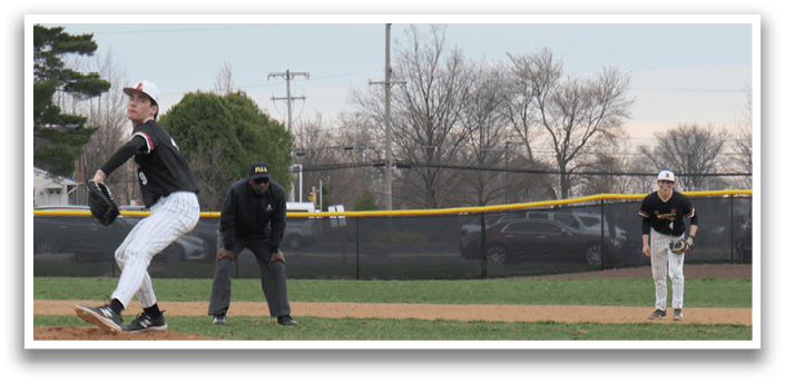 A baseball game is in progress with a pitcher throwing a ball. AI generated content