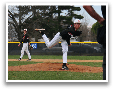 A baseball player in a black and white uniform is pitching a ball on a field. AI generated content