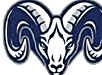A ram's head with a blue and white design. AI generated content