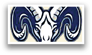 A ram with a blue and white face. Description generated by AI