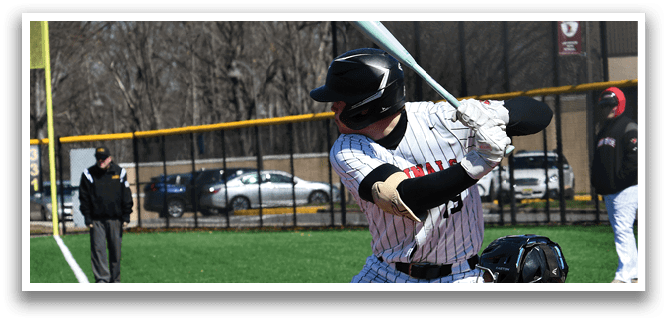 A baseball player is swinging a bat at a ball. Description generated by AI