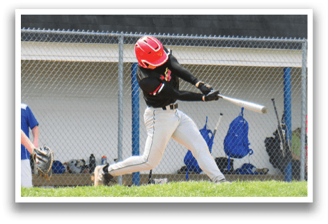 A baseball player is swinging a bat at a ball. Description generated by AI