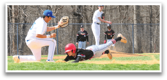 A baseball player sliding into a base. Description generated by AI