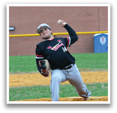 A man in a black shirt and grey pants is pitching a baseball. Description generated by AI