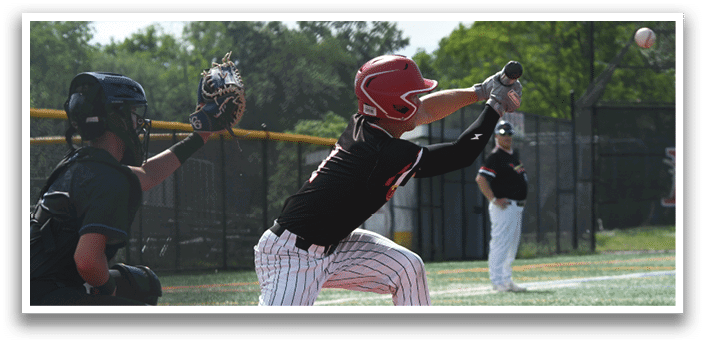 A baseball player is swinging a bat at a ball. Description generated by AI