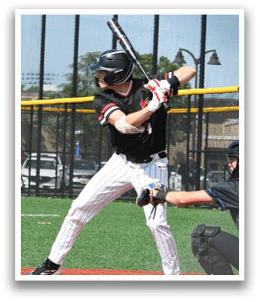 A baseball player is swinging a bat. Description generated by AI