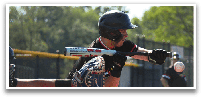 A baseball player is swinging a bat at a ball. Description generated by AI