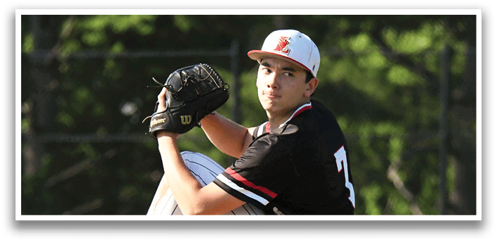 A baseball player in a black and white uniform with a red shoe. Description generated by AI