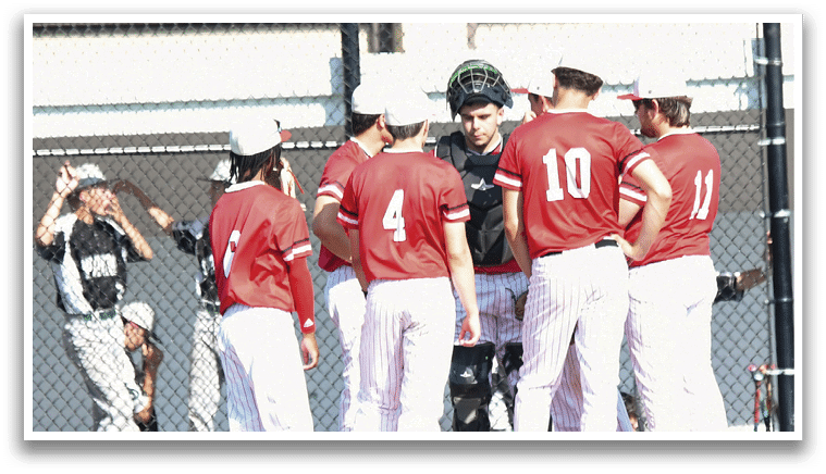 A group of baseball players wearing red shirts and white pants. Description generated by AI