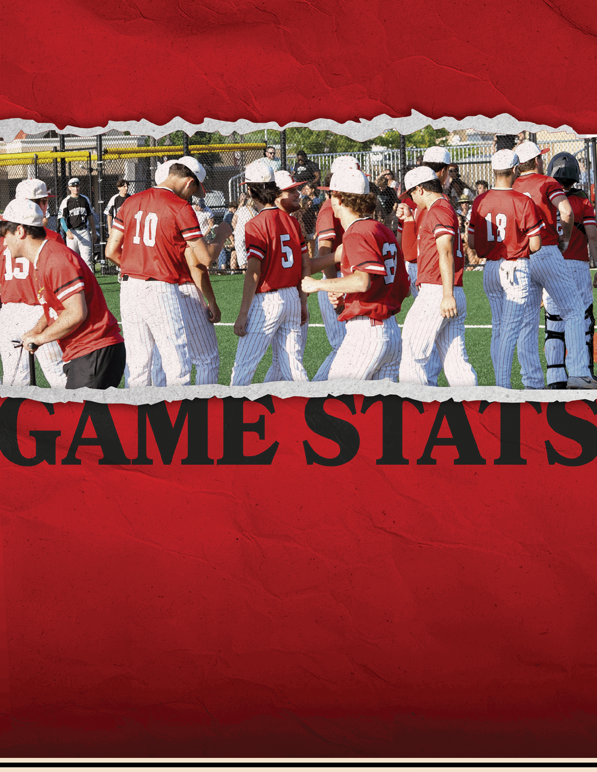 A red poster with the words “Game Stats" written on it. Description generated by AI