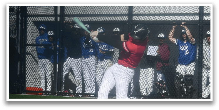 A baseball player is swinging a bat at a ball. Description generated by AI