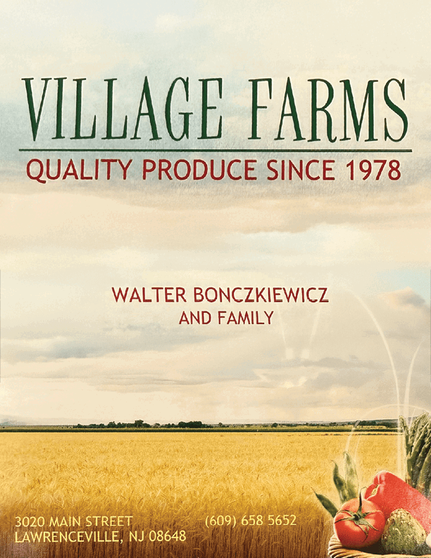 A poster advertising a farm with a picture of a basket of fruit and a field of grain. AI generated content