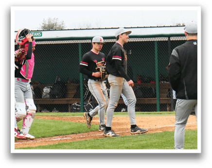 Baseball players on a field. Description generated by AI