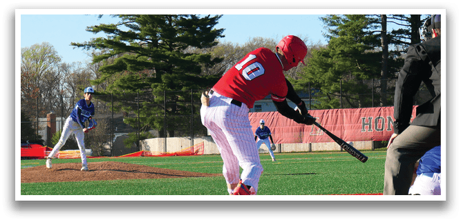 A baseball player is swinging a bat at a ball. Description generated by AI