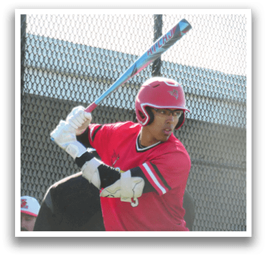 A baseball player in a red shirt and white pants is swinging a bat. Description generated by AI