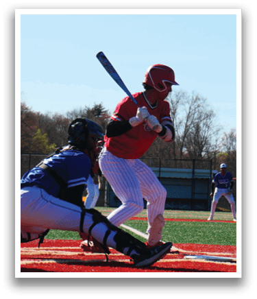 A baseball player is swinging a bat at a ball. Description generated by AI